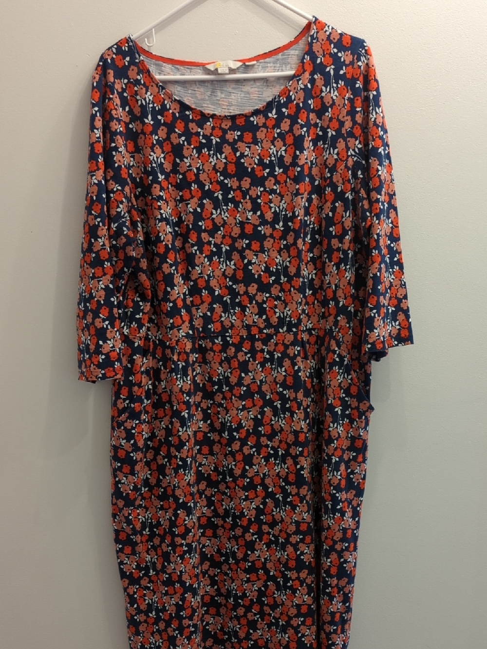 Boden Navy, Red, & Coral Floral Print Dress (US 20/22L)